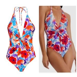 PatBo Violet Cherry Plunge Swimsuit One Piece Red Floral Size Small - with tags